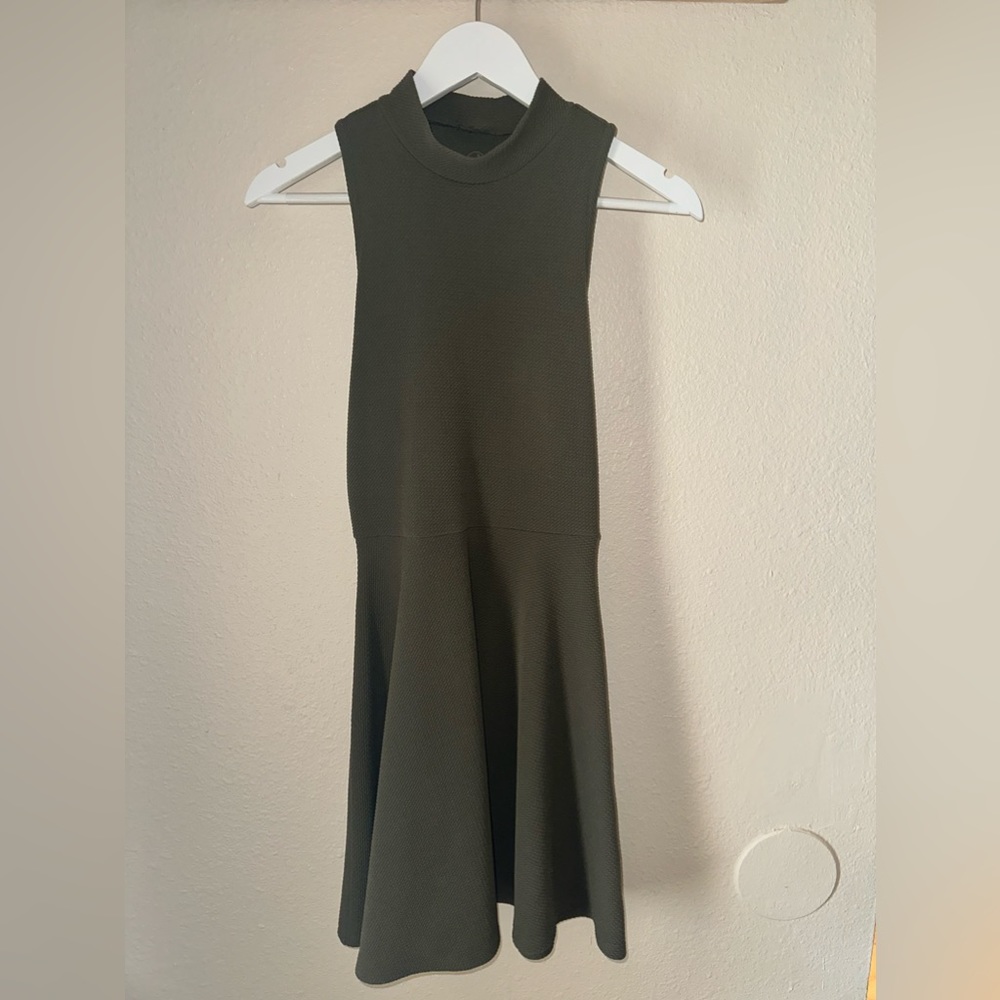Decree Junior’s Skater Dress | Faux Wrap Back | Olive Green |Size S